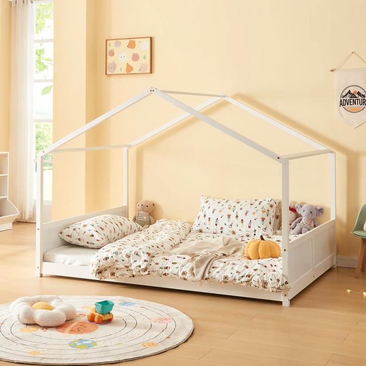 Kinderbed Simo huisbed 200x140 cm wit [en.casa], Kinderen en Baby's, Kinderkamer | Bedden, Verzenden