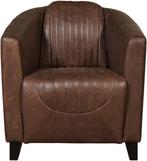 Leren kuipstoel - Vintage Leer Brown - Hout zwart, Huis en Inrichting, Fauteuils, Klassiek, Nieuw, Ophalen of Verzenden, 50 tot 75 cm