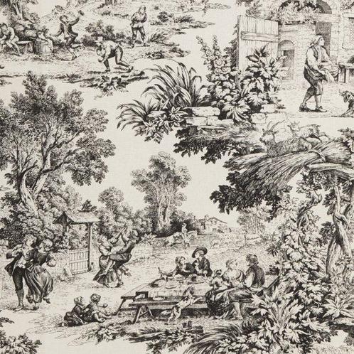 Textiel - 250 cm - 280 cm - Toile de Jouy Nero, Antiek en Kunst, Antiek | Kleden en Textiel