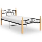 vidaXL Bedframe metaal en massief eikenhout zwart 100x200 cm, 100 cm, Eenpersoons, Verzenden, Zwart