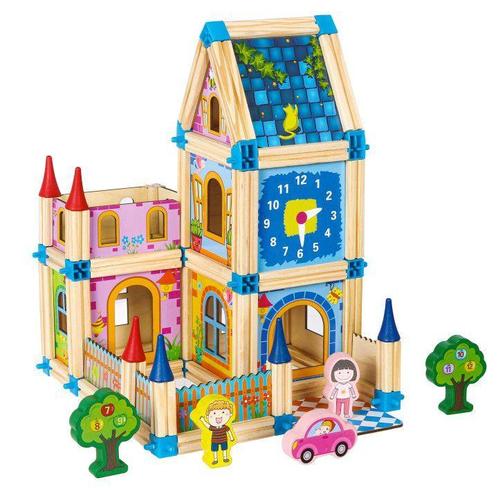 Ecotoys 128-delige houten constructie blokken voor het, Kinderen en Baby's, Speelgoed | Bouwstenen, Ophalen of Verzenden