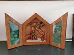 Drieluik - Hout en glas met groen vilt - 1950-1960 -