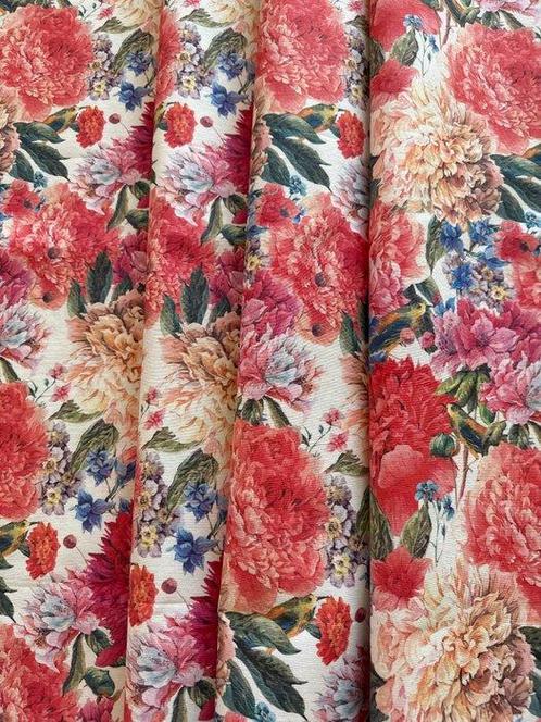 san leucio - prachtige linnen bloemenversiering met kanaries, Antiek en Kunst, Antiek | Kleden en Textiel