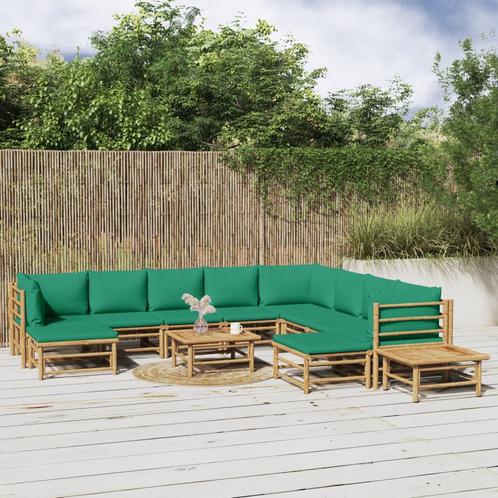 vidaXL 12-delige Loungeset met kussens bamboe groen, Tuin en Terras, Tuinsets en Loungesets, Loungeset, Nieuw, Hout, Verzenden