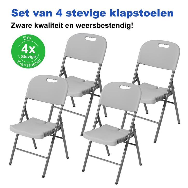 Bardi 4 Delige Set Zware Kwaliteit Klapstoelen 200KG - GRIJS, Huis en Inrichting, Stoelen, Vier, Grijs, Nieuw, Kunststof, Metaal