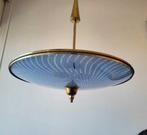 Lamp - Glas met een decor van blauwe lijnen. - Glas, Messing