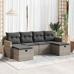 vidaXL 6-delige Loungeset met kussens poly rattan grijs, Verzenden, Nieuw, Rotan, Loungeset