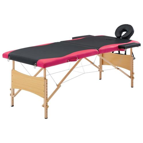 vidaXL Massagetafel inklapbaar 2 zones hout zwart en roze, Sport en Fitness, Massageproducten, Nieuw, Verzenden