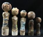 Set van 5 / Landschap / Houten Kokeshi-popjes (Hoogte: 13-25, Antiek en Kunst, Curiosa en Brocante