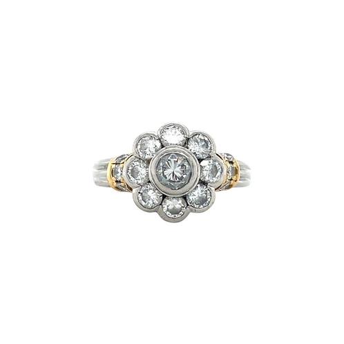Platina entourage ring met diamant 900/18 krt, Sieraden, Tassen en Uiterlijk, Ringen, Wit, Zo goed als nieuw, Verzenden