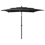 vidaXL Parasol 3-laags met aluminium paal 2,5x2,5 m zwart, Verzenden, Nieuw, 2 tot 3 meter