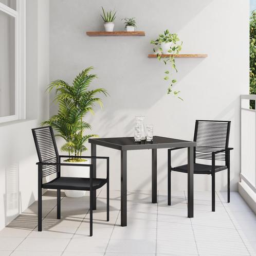 vidaXL 3-delige Tuin Eettafel Set - Zwart PVC Riet, Tuin en Terras, Tuinsets en Loungesets, Nieuw, Kunststof, Verzenden