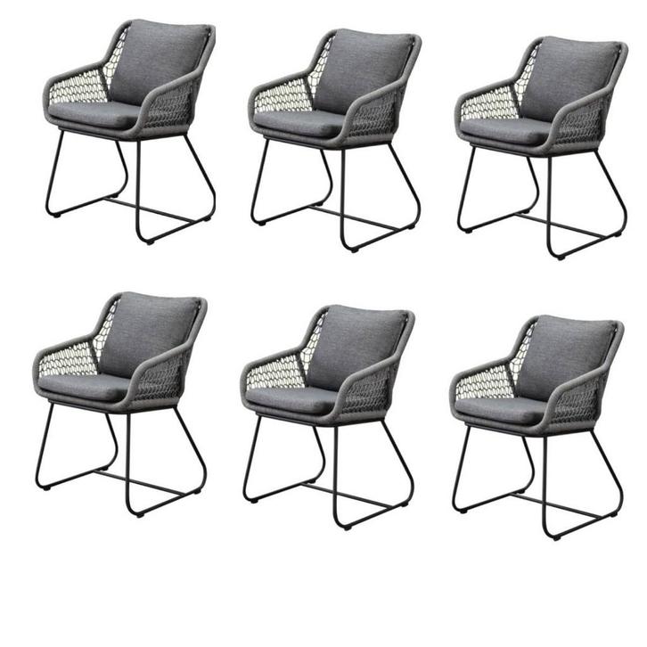 Savona dining tuinstoel rope grijs set van 6, Tuin en Terras, Tuinstoelen, Nieuw, Ophalen of Verzenden