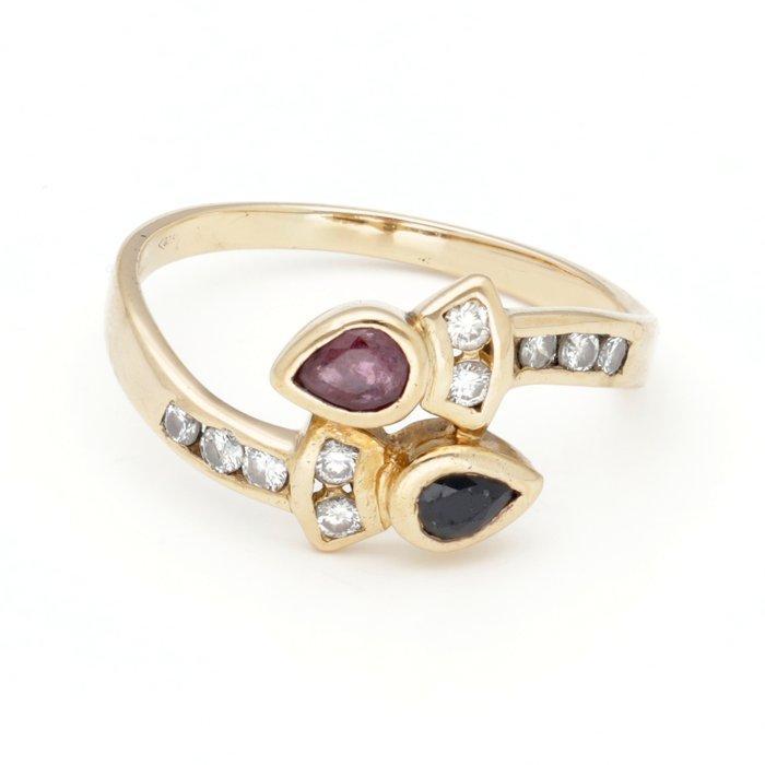 Ring - 18 karaat Geel goud Diamant (Natuurlijk) - Robijn -, Sieraden, Tassen en Uiterlijk, Ringen