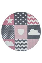 Rond Kindervloerkleed | Kids | Patchwork | Roze | 160x160 cm, Verzenden, Nieuw