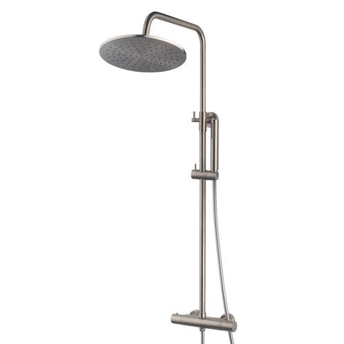 Douche-Opbouwset Caral met Thermostaatkraan Geborsteld Staal, Doe-het-zelf en Verbouw, Sanitair, Kraan, Nieuw, Ophalen of Verzenden