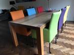 Set van 8 leren eetkamerstoelen - met wieltjes en hoge rug -, Overige kleuren, Nieuw, Leer, Ophalen of Verzenden
