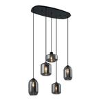 Moderne hanglamp zwart met smoke glas 5-lichts - Sheena, Nieuw, Metaal, Modern, 75 cm of meer