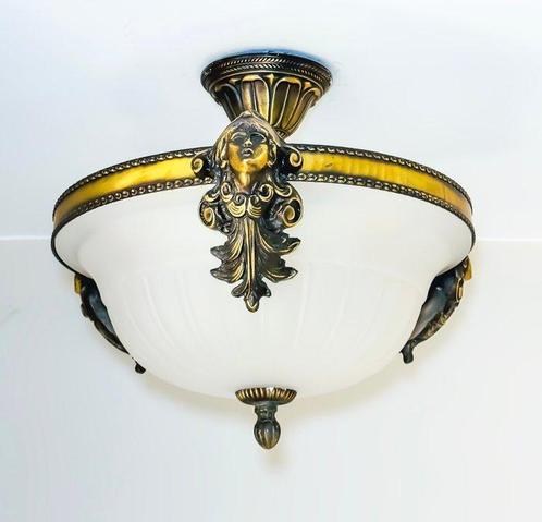 Plafondlamp - Glas, Messing, Antiek en Kunst, Curiosa en Brocante