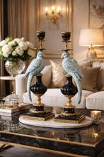 Kandelaar - Porselein, Brons - Exclusief paar papegaaien