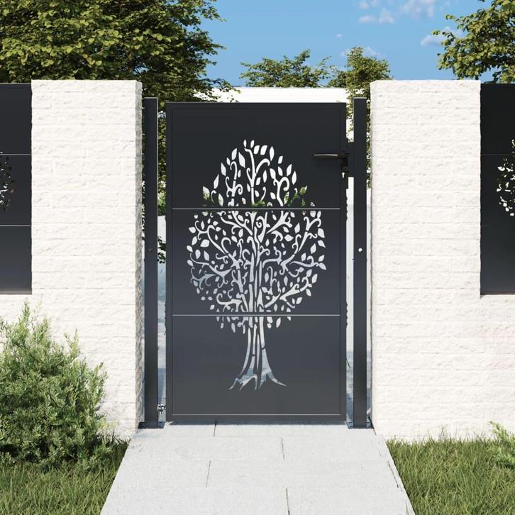 vidaXL Poort 100x125 cm met boomontwerp staal, Tuin en Terras, Tuinpoorten, Nieuw, Verzenden