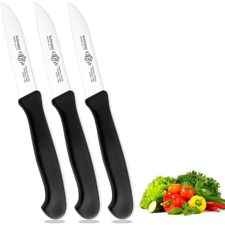 Eikaso Solingen Set van 3 schilmessen – recht lemmet 8 cm., Huis en Inrichting, Keuken | Bestek, Bestekset, Nieuw, Rvs of Chroom