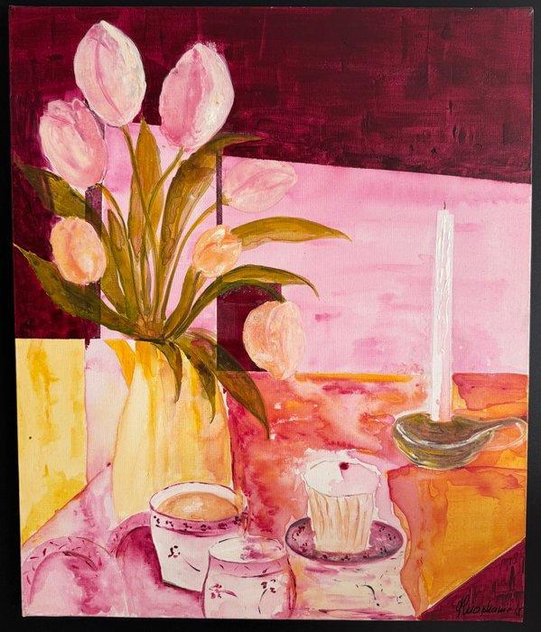 Théophanie MANOÏLOV - Le vase, Antiek en Kunst, Kunst | Schilderijen | Modern