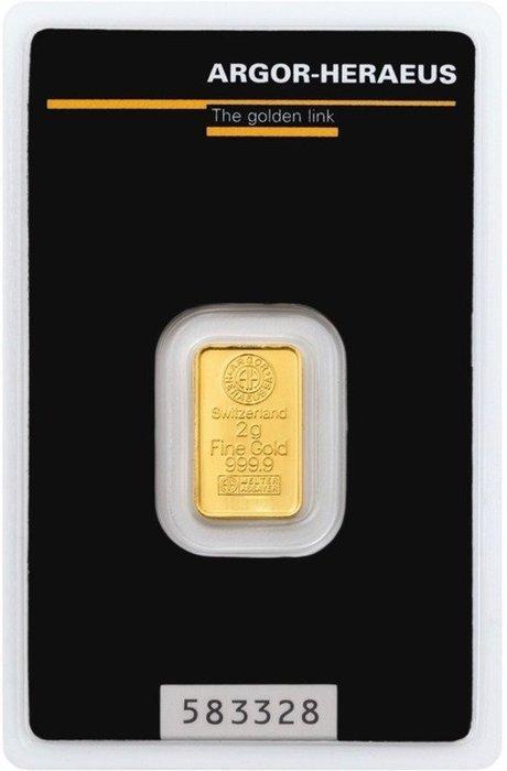 2 gram - Goud .999 - Argor-Heraeus, Switzerland - Met, Postzegels en Munten, Edelmetalen en Baren