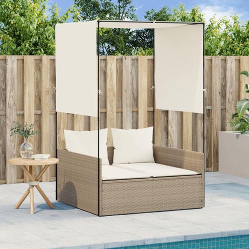 vidaXL Ligbed tweepersoons met dak en gordijn poly rattan, Tuin en Terras, Ligbedden, Nieuw, Verzenden