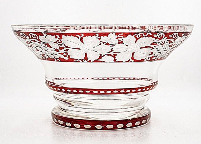 Moser & Söhne Art Deco Engraved Crystal Glass Bowl 1920-Vine, Antiek en Kunst, Antiek | Glas en Kristal