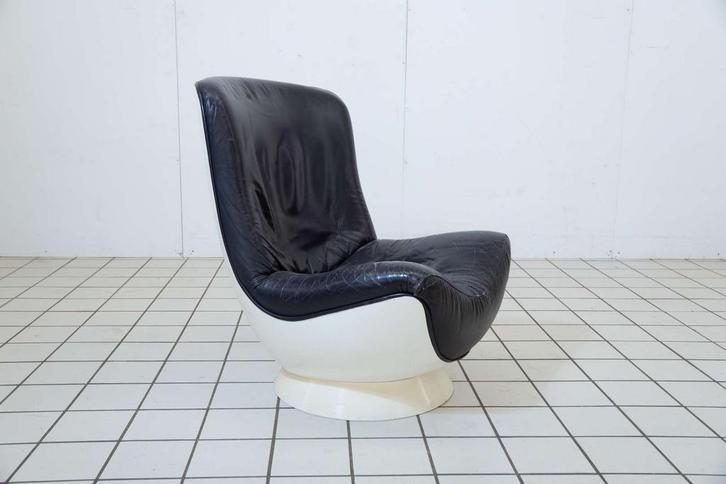 Vintage “ space age” Fauteuil in Leer op Witte Voet, Huis en Inrichting, Fauteuils, Ophalen of Verzenden