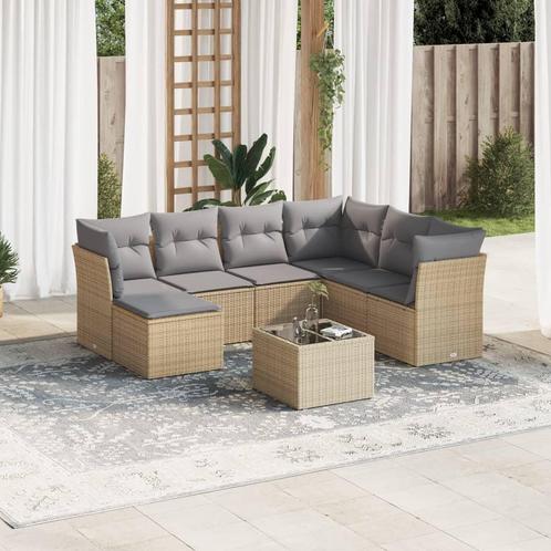 vidaXL 8-delige Loungeset met kussens poly rattan beige, Tuin en Terras, Tuinsets en Loungesets, Loungeset, Nieuw, Rotan, Verzenden