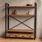 Boekenkast Mangohout Britt 180 cm, Huis en Inrichting, Kasten | Boekenkasten, 150 tot 200 cm, Nieuw, Industriële meubels, 25 tot 50 cm