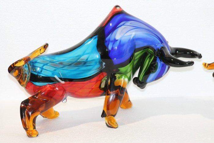 Beeld, glas bull mondriaan stijl 40 cm - 27 cm - Glas, Antiek en Kunst, Kunst | Designobjecten