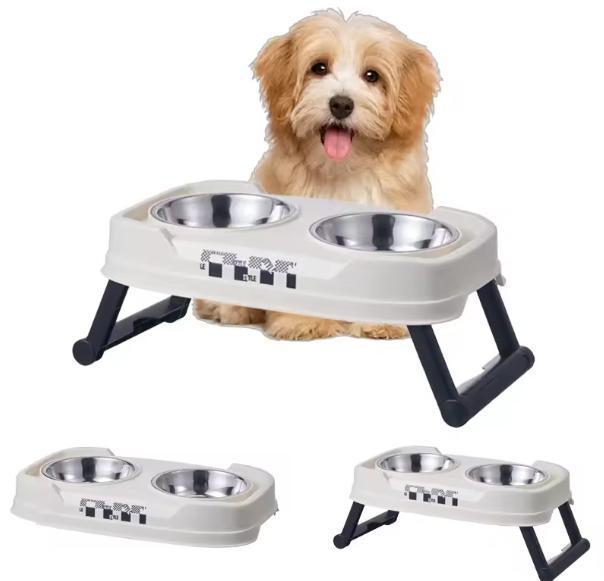 Opvouwbare Verhoogde Voerbak – Dubbele RVS Bakken Verstelbaa, Dieren en Toebehoren, Hondenvoerbakken en Drinkbakken, Nieuw, Verzenden