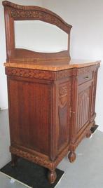 Hoog dressoir - Eik, Glas, Koper, Marmer - Facet geslepen, Antiek en Kunst