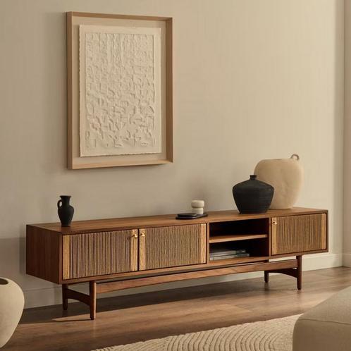*WOONWINKEL* Kave Home Elan Retro Tv-meubel Walnoot Met Touw, Huis en Inrichting, Kasten | Televisiemeubels, Nieuw, Verzenden