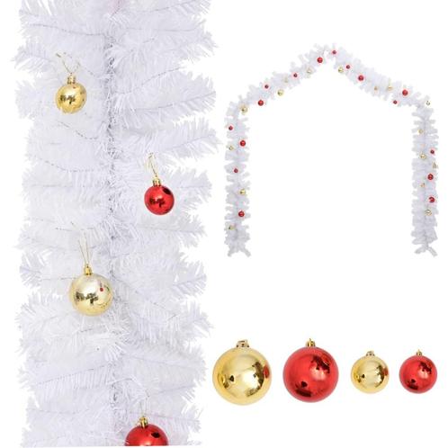 vidaXL Kerstslinger versierd met kerstballen 5 m wit, Diversen, Kerst, Nieuw, Verzenden