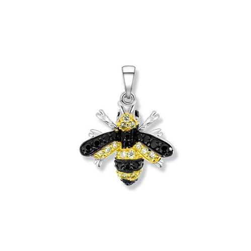 Zilveren Bij hanger met zwart en gele vleugels en zirkonias, Sieraden, Tassen en Uiterlijk, Kettinghangers, Verzenden