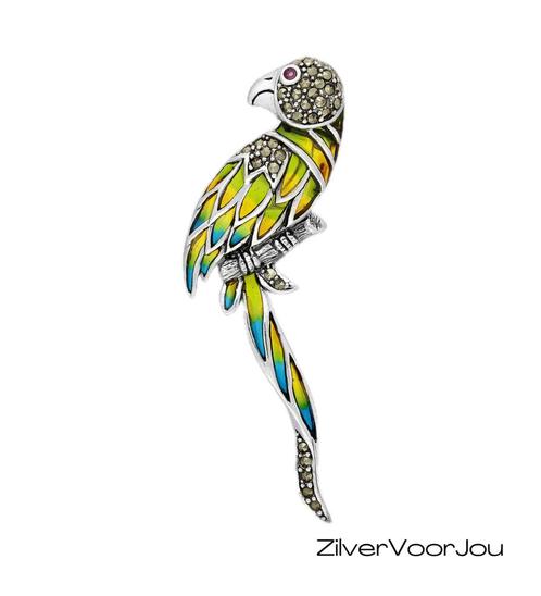 Zilveren papegaai vogel broche, Sieraden, Tassen en Uiterlijk, Broches, Nieuw, Verzenden
