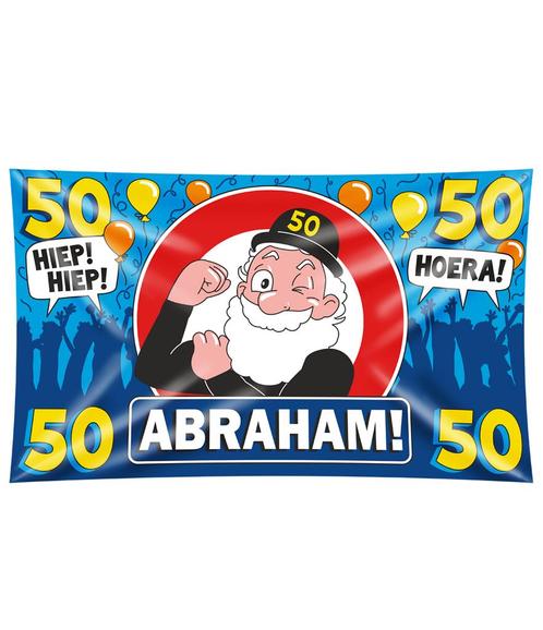 Abraham Gevelvlag 50 Jaar Hoera 1,5m, Hobby en Vrije tijd, Feestartikelen, Nieuw, Verzenden