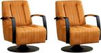 Cognac leren industriële draaifauteuils - staal zwart frame, Huis en Inrichting, Fauteuils, Nieuw, Ophalen of Verzenden, Modern