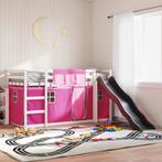 vidaXL Stapelbed met glijbaan en gordijnen roze 90x190 cm, 90 cm, Eenpersoons, Verzenden, Nieuw