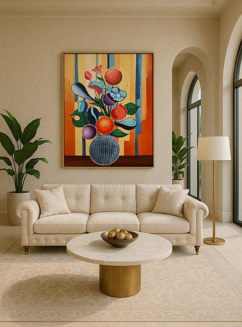 Valdi - FLORES SILVESTRES EN BUCARO AZUL-XL (No Reserve), Antiek en Kunst, Kunst | Schilderijen | Modern