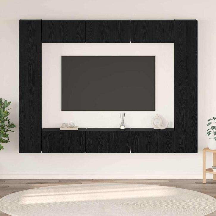 vidaXL Tv-meubelset 10 pcs Zwart eiken Medium 30.5 x 30 x 90, Huis en Inrichting, Kasten | Televisiemeubels, Nieuw, Minder dan 50 cm