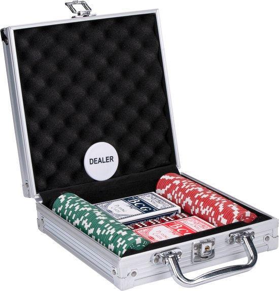 2dekans | Pokerset in Aluminium Koffer - 100 Poker Chips -, Hobby en Vrije tijd, Gezelschapsspellen | Kaartspellen, Zo goed als nieuw