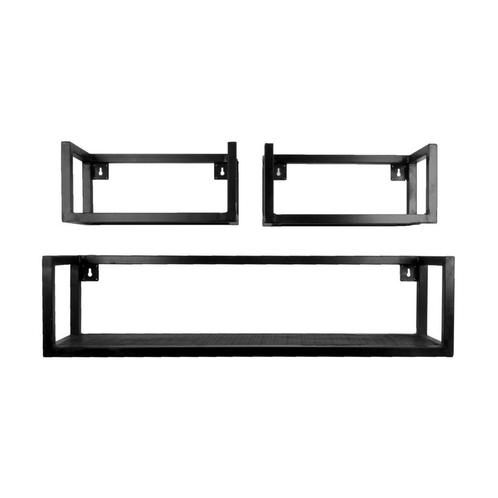 Wandplank Vintage Zwart Mangohout - Set van 3 Klein, Huis en Inrichting, Woonaccessoires | Wandplanken en Boekenplanken, Nieuw