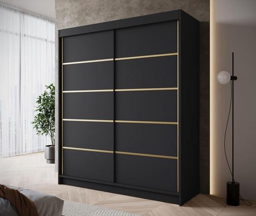 Kledingkast 180cm zwart met goud schuifdeuren Garderobekast, Huis en Inrichting, Kasten | Vitrinekasten, 50 tot 75 cm, Nieuw, 200 cm of meer