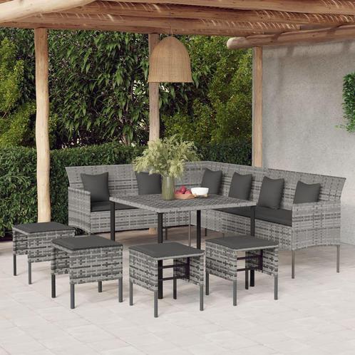 vidaXL 6-delige Tuinset met kussens poly rattan grijs, Tuin en Terras, Tuinsets en Loungesets, Tuinset, Nieuw, 6 zitplaatsen, Rotan