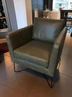 Leren fauteuil met kruisframe - groen leer, Huis en Inrichting, Fauteuils, Ophalen of Verzenden, Nieuw, Leer
